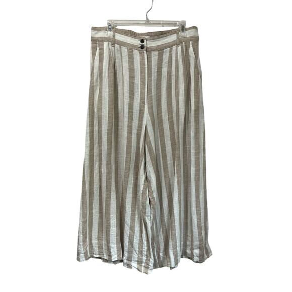 H&M Linen Blend Striped Pants Size 12 Cropped Wide Leg Coastal Grandma - Picture 2 of 9